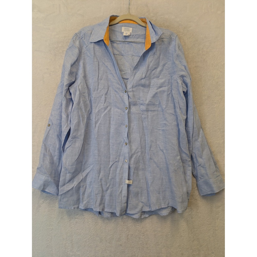 Sigrid Olsen Men's‎ Size L Linen Button Down Shirt Blue Long Sleeve